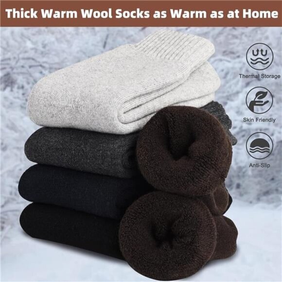 Wool Socks Men's Thick 5 Pairs Thermal Warm Winter Men Super Soft Cozy Boot Cold - Picture 2 of 7